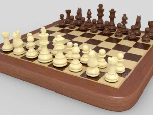 chess pieces  chessboard  wood 3D Model