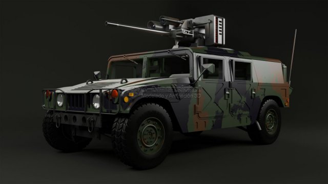 hummer with m242 bushmaster Modello 3D .c4d .max .obj .3ds .fbx .stl .blend 