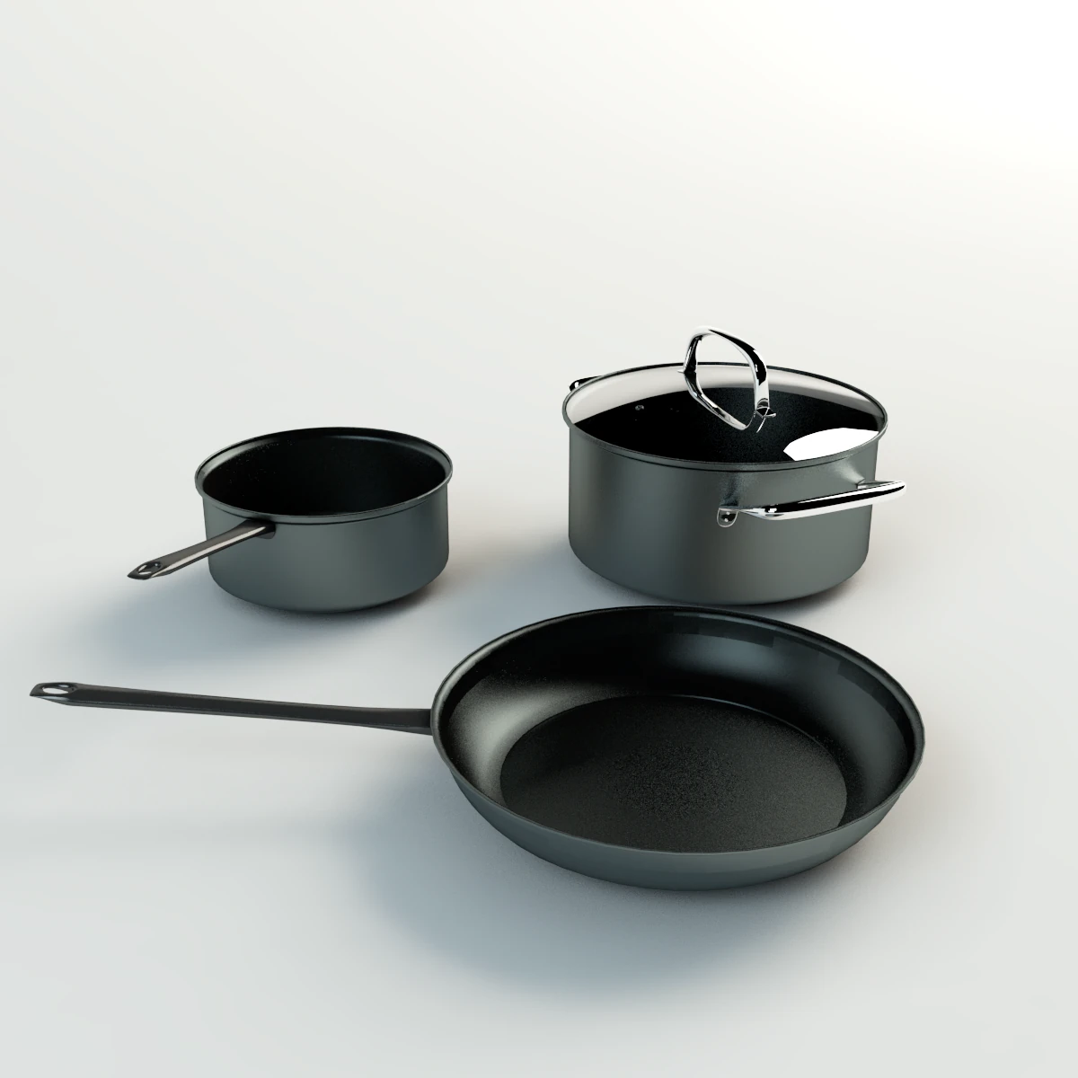 set of pans 3D Model .c4d .max .obj .3ds .fbx .stl .blend 