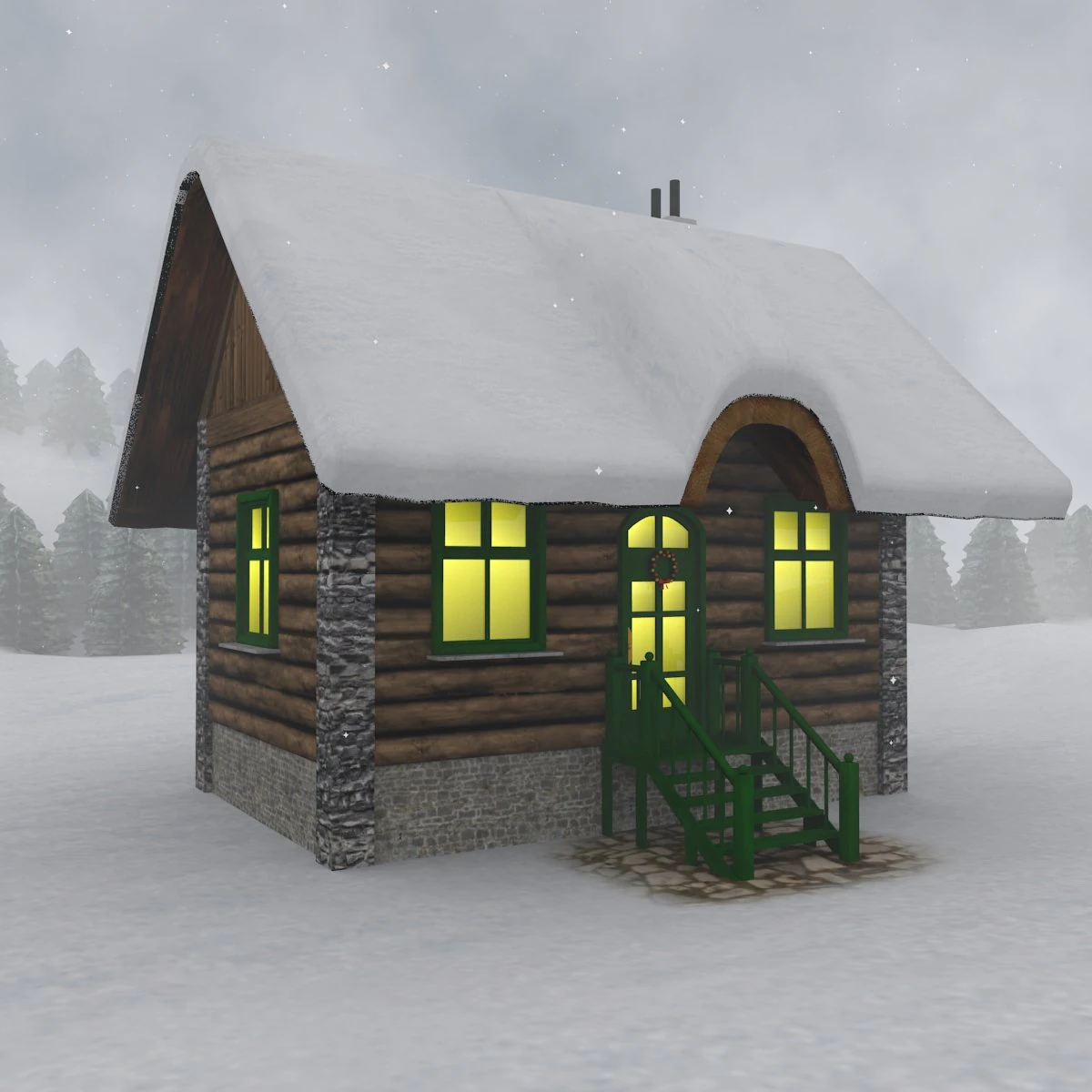 christmas lodge 3D Model .c4d .max .obj .3ds .fbx .stl .blend 