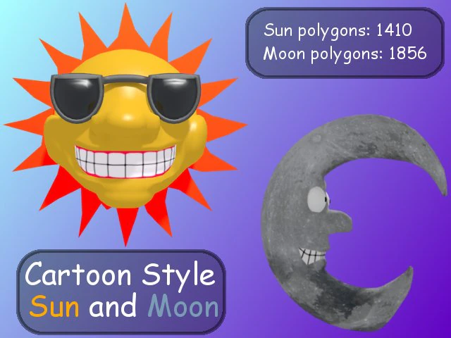 cartoon style sun and moon 3D Model .c4d .max .obj .3ds .fbx .stl .blend