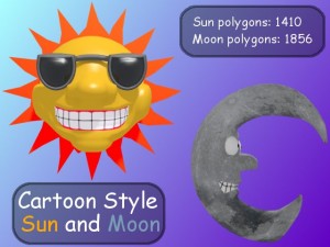 cartoon style sun and moon 3D-Modell