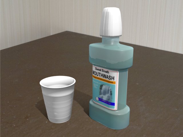 mouthwash and plastic cup 3D Model .c4d .max .obj .3ds .fbx .stl .blend 
