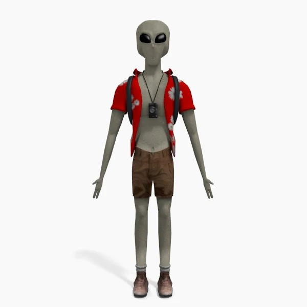 grey alien tourist 3D Model .c4d .max .obj .3ds .fbx .stl .blend 