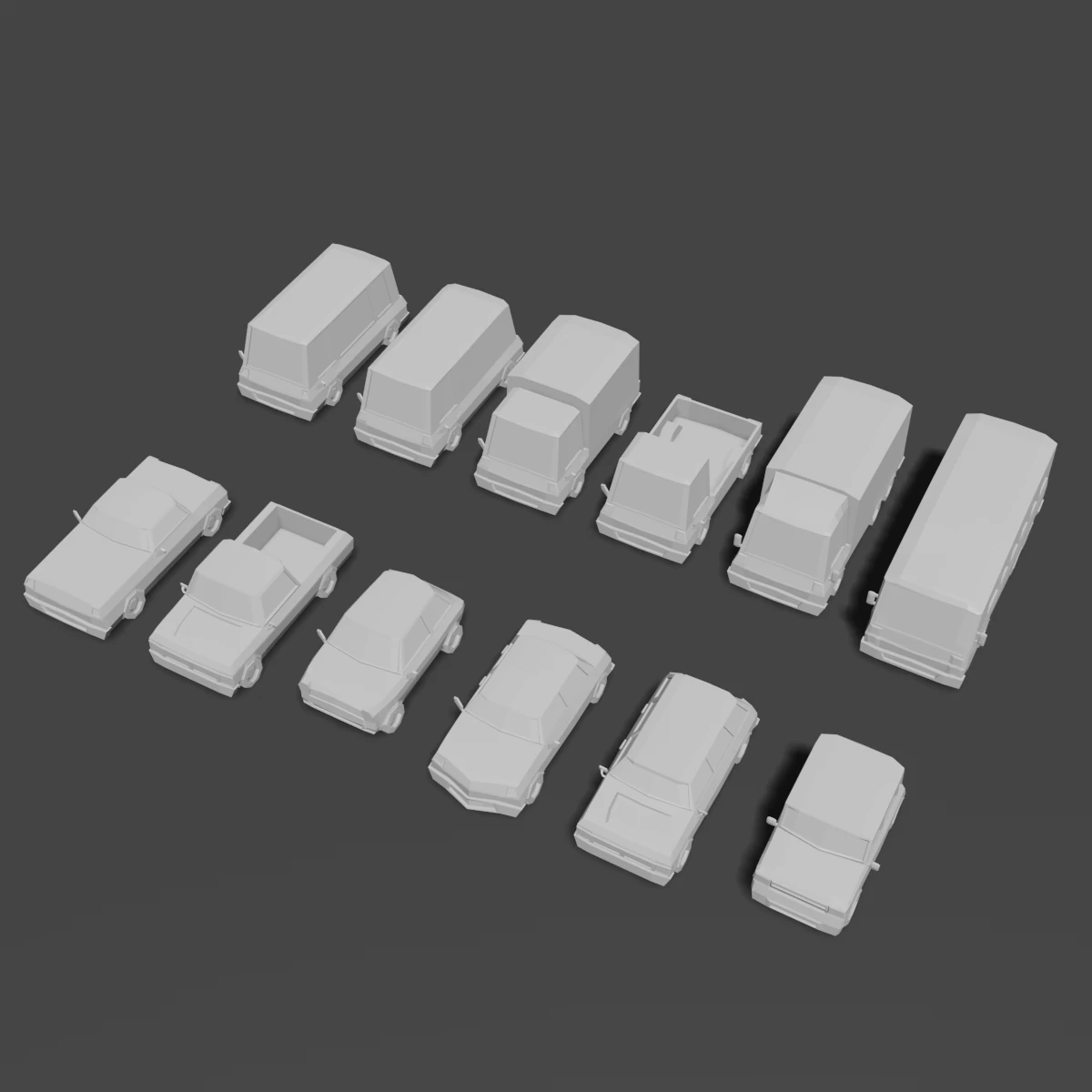 12 low poly cartoon cars 3D Model .c4d .max .obj .3ds .fbx .stl .blend 