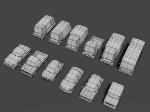 12 low poly cartoon cars 3D Model