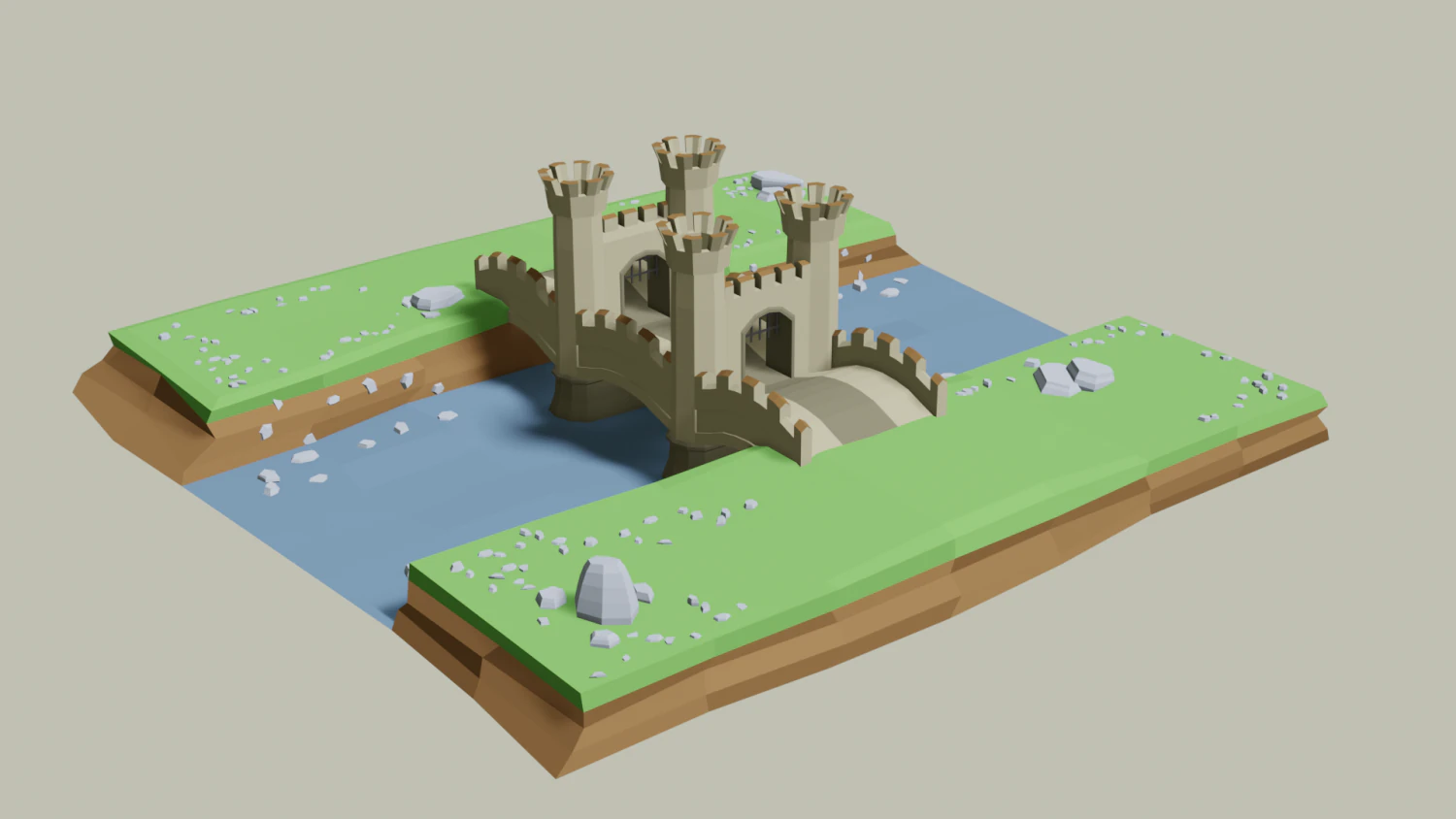 stone bridge with towers 3D Model .c4d .max .obj .3ds .fbx .stl .blend 