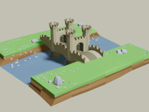 stone bridge with towers 3D Model