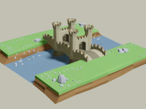 stone bridge with towers 3D Model