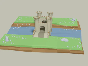 stone bridge with towers 3D Model