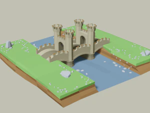 stone bridge with towers 3D Model