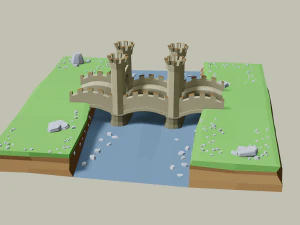 stone bridge with towers 3D Model