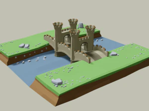 stone bridge with towers 3D Model