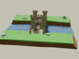 stone bridge with towers 3D Model
