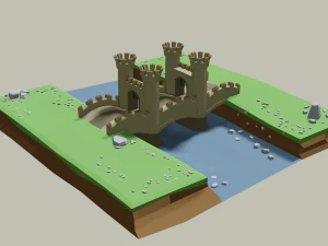 stone bridge with towers 3D Model