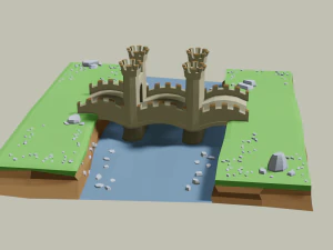 stone bridge with towers 3D Model
