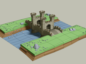 stone bridge with towers 3D Model