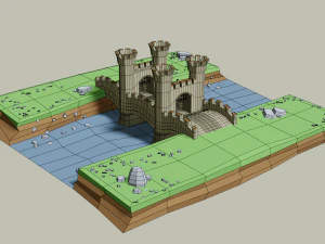 stone bridge with towers 3D Model