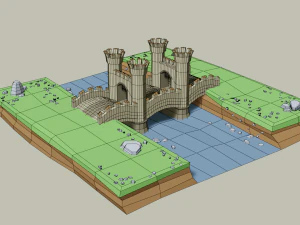 stone bridge with towers 3D Model