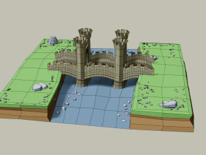 stone bridge with towers 3D Model