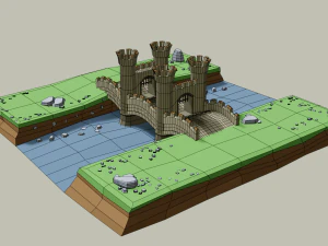 stone bridge with towers 3D Model