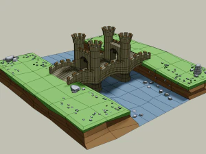 stone bridge with towers 3D Model