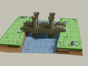 stone bridge with towers 3D Model