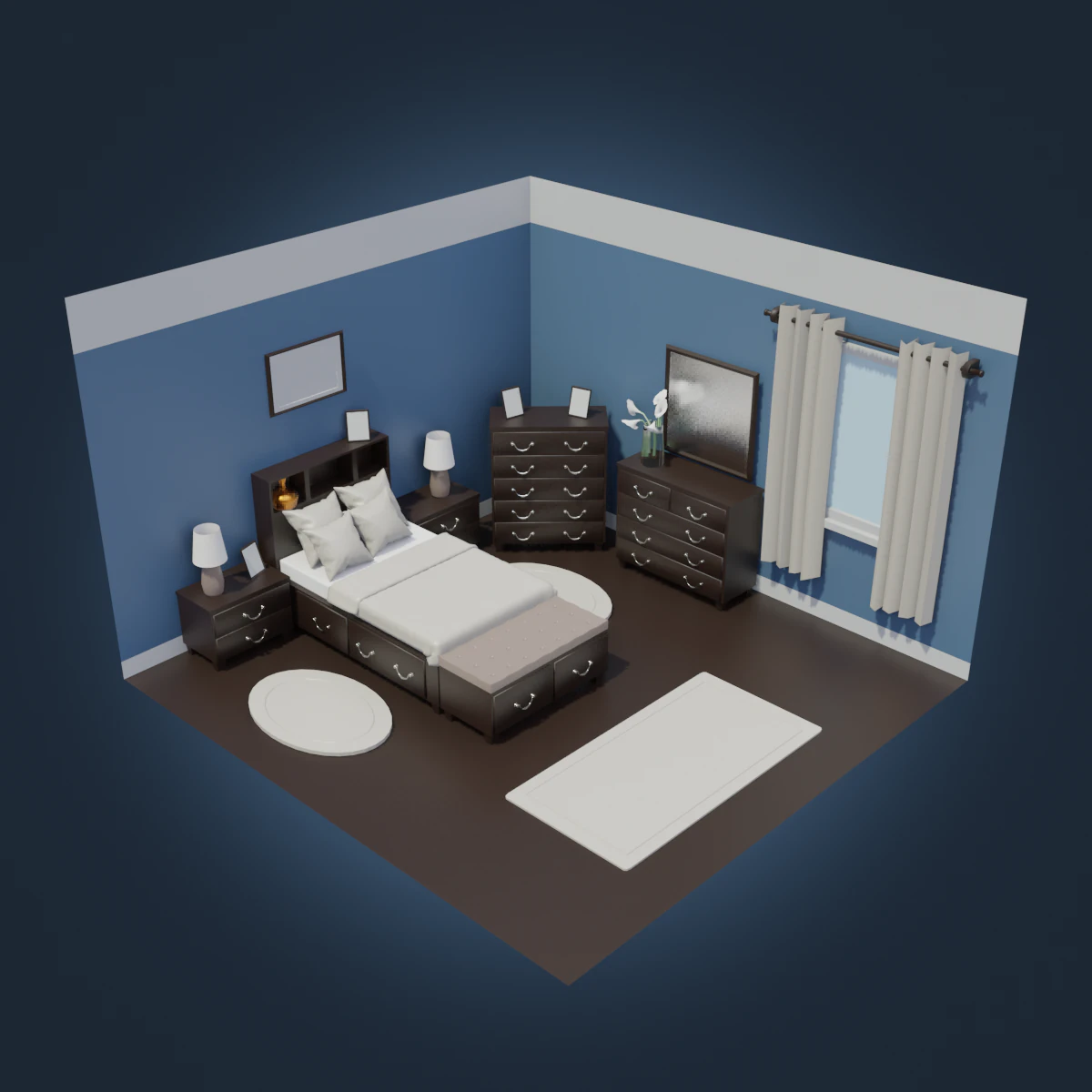bedroom 3D Model .c4d .max .obj .3ds .fbx .stl .blend 