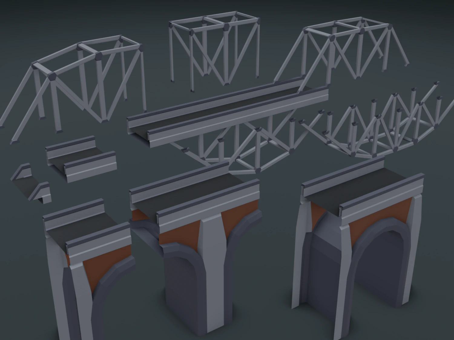 railroad bridges kit 3D Model .c4d .max .obj .3ds .fbx .stl .blend 