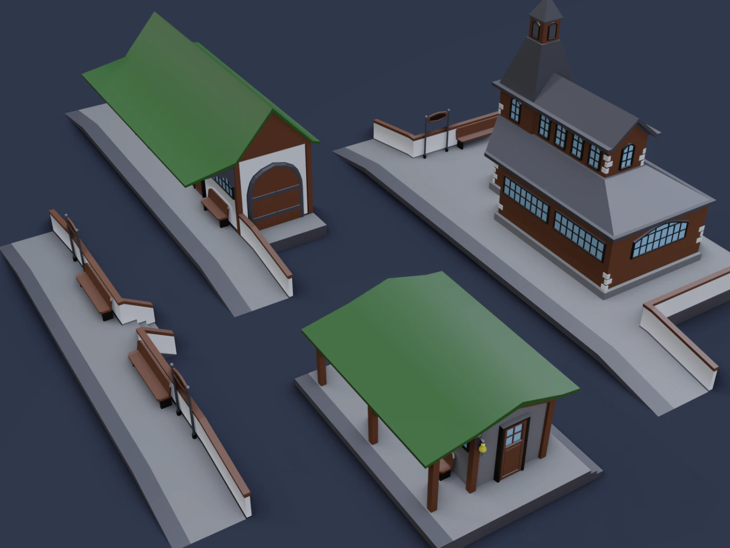 railway stations 3D Model .c4d .max .obj .3ds .fbx .stl .blend 
