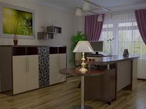 office room or a study presented Modelo 3D