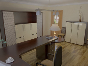 office room or a study presented Modelo 3D