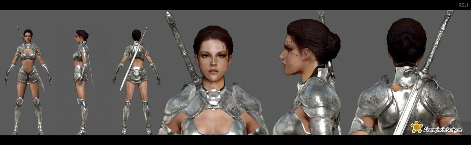 warrior woman 3D Model .c4d .max .obj .3ds .fbx .stl .blend