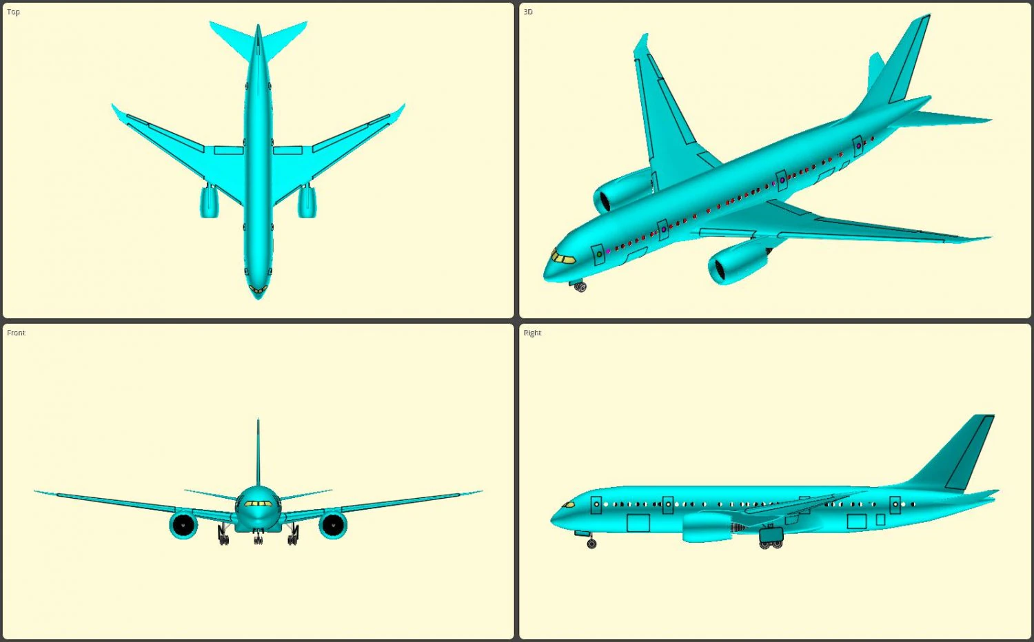 Boeing 787-800 Dreamliner Solid Assembly Model 3D Model .c4d .max .obj .3ds .fbx .stl .blend