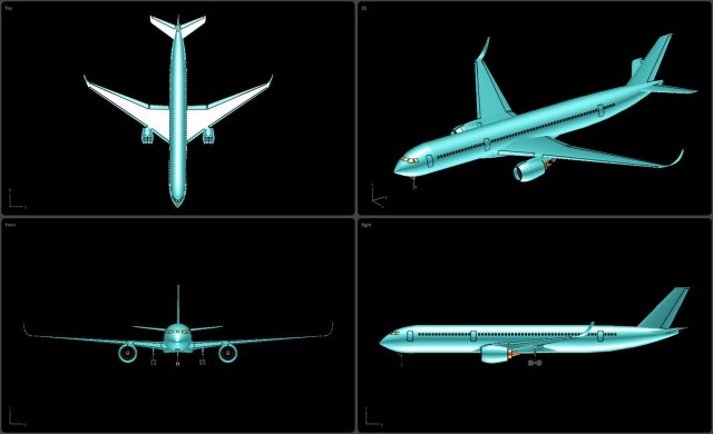 Airbus A350-900 Commercial Aircraft Solid Assembly Model 3D मॉडल .c4d .max .obj .3ds .fbx .stl .blend 