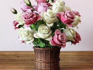 バラの入ったバスケット 3Dモデル