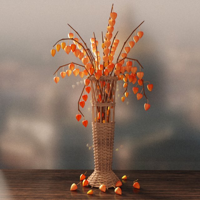 vase with physalis 3D Model .c4d .max .obj .3ds .fbx .stl .blend 