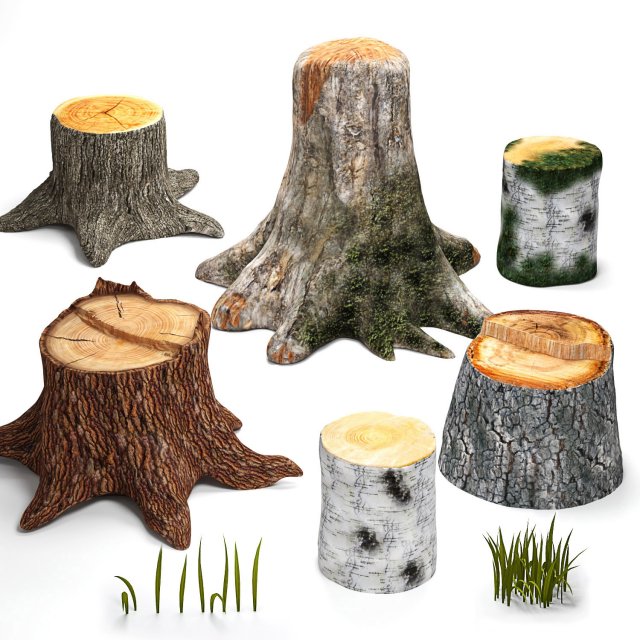 tree stumps collection 3D 模型 .c4d .max .obj .3ds .fbx .stl .blend 