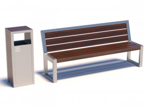 street bench with trashcan 3D Модель