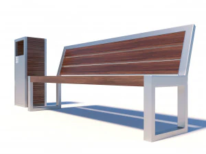 street bench with trashcan 3D Model