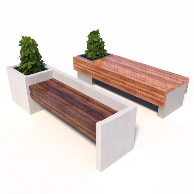 street benches with plants 3D Модель .c4d .max .obj .3ds .fbx .stl .blend 