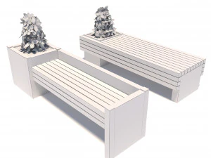 street benches with plants 3D Model
