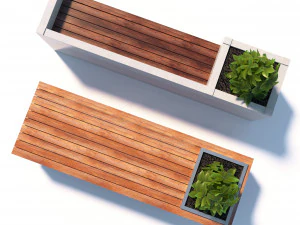 street benches with plants 3D Model