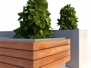 street benches with plants 3D Model