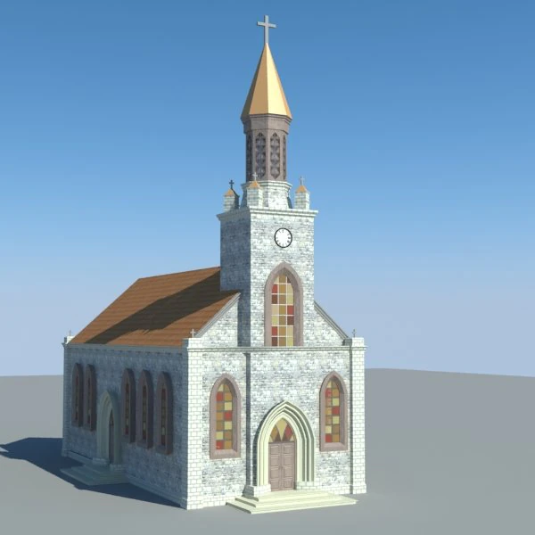 colonial church 3D Model .c4d .max .obj .3ds .fbx .stl .blend 
