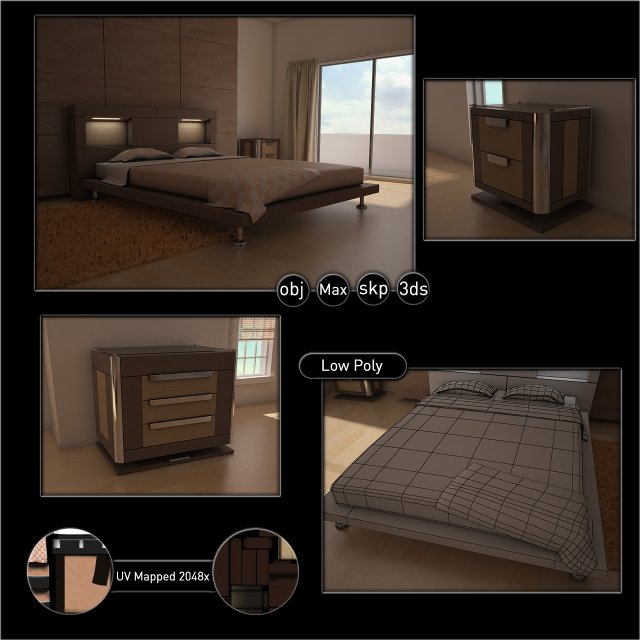 modern bedroom set 1 3D 模型 .c4d .max .obj .3ds .fbx .stl .blend 