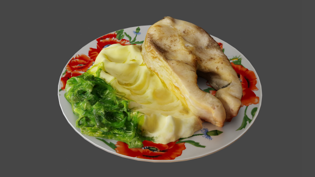 Fried Fish with Creamy Mashed Potatoes and Chukka Weed Modelo 3D .c4d .max .obj .3ds .fbx .stl .blend 