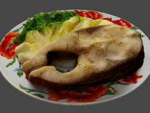 Fried Fish with Creamy Mashed Potatoes and Chukka Weed Modelo 3D