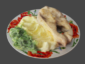 Fried Fish with Creamy Mashed Potatoes and Chukka Weed Modelo 3D
