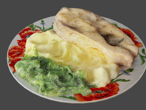 Fried Fish with Creamy Mashed Potatoes and Chukka Weed Modelo 3D